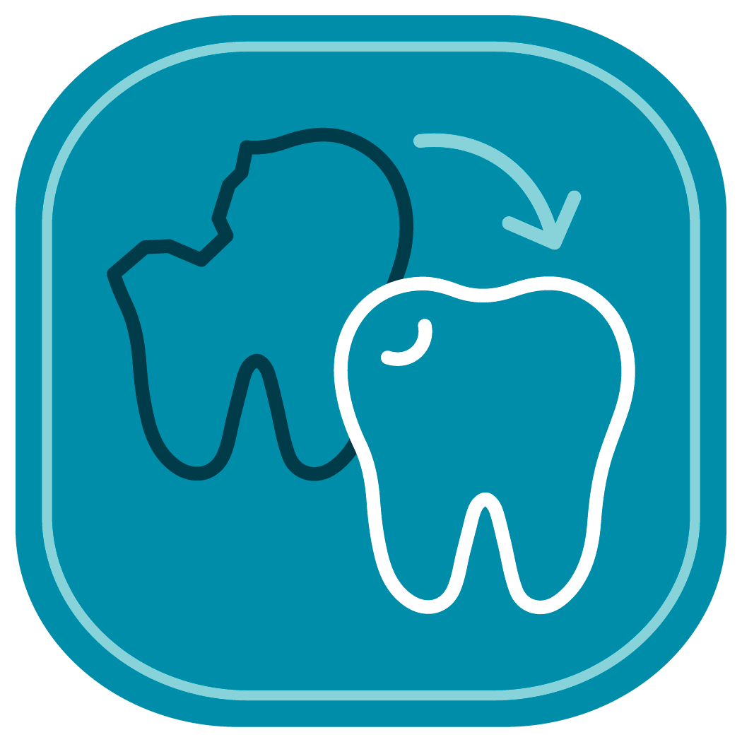 Restorative dentistry icon for the dental care center serving zebulon, wake forest, fayetteville, greenville, smithfield, and wilson, north carolina.