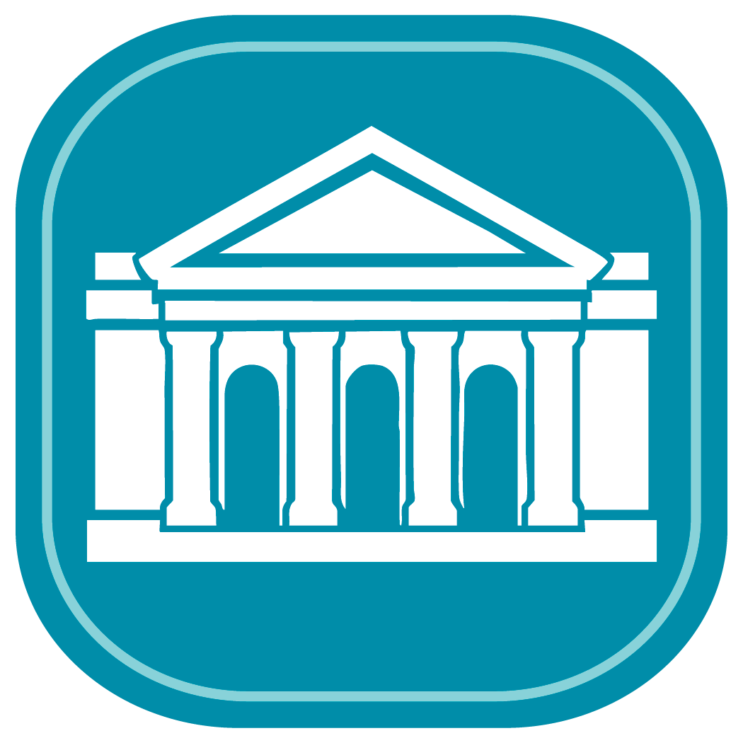 Teal icon with a courthouse-style building representing smithfield, north carolina, where the dental care center delivers expert general dentistry.