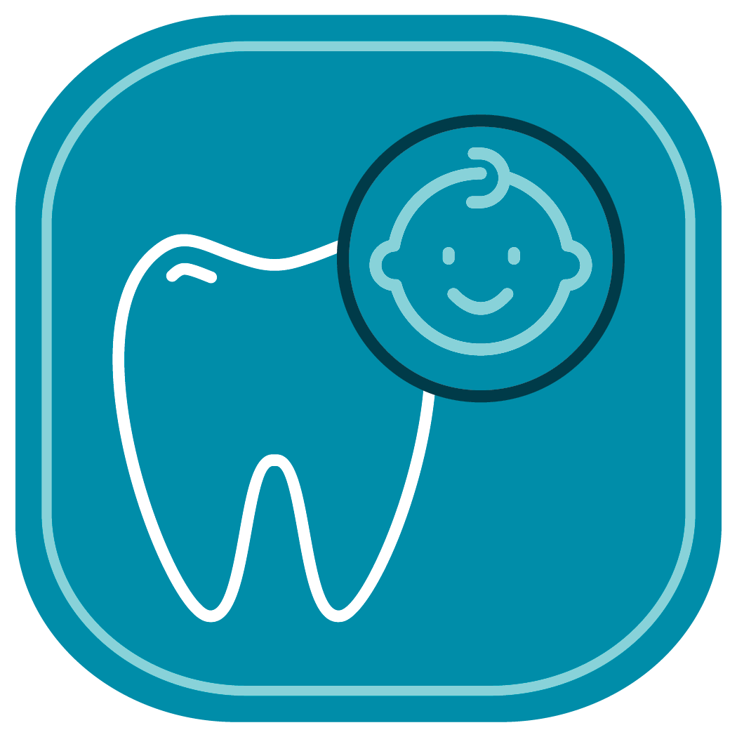 Pediatric dentistry icon with tooth and smiling child representing kids dental care in greenville nc