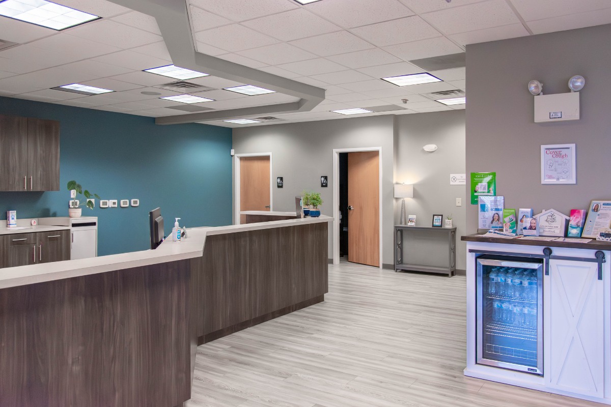 The-dental-care-center-smithfield-office-lobby Dental office lobby in smithfield nc with front desk and patient amenities