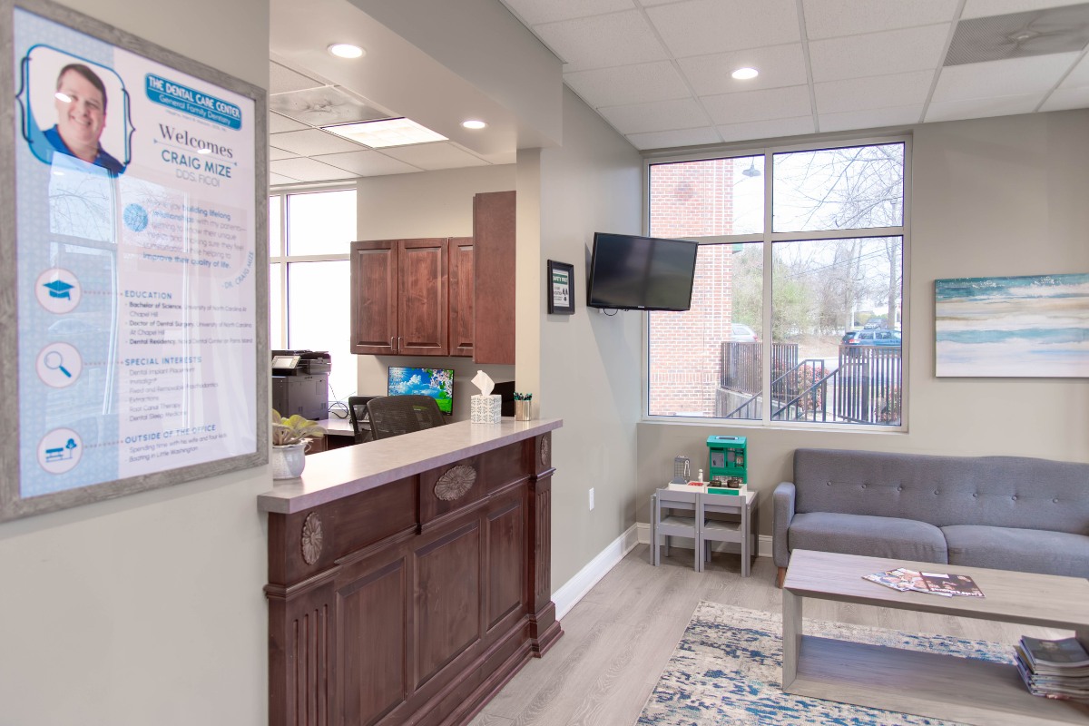 The-dental-care-center-wake-forest-office-front-desk Dental office front desk in wake forest nc for patient check-in and scheduling